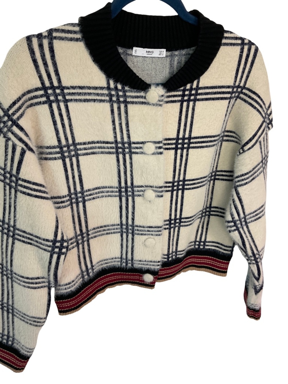 Mango Textured Check Cardigan Jacket - Picture 3 of 8